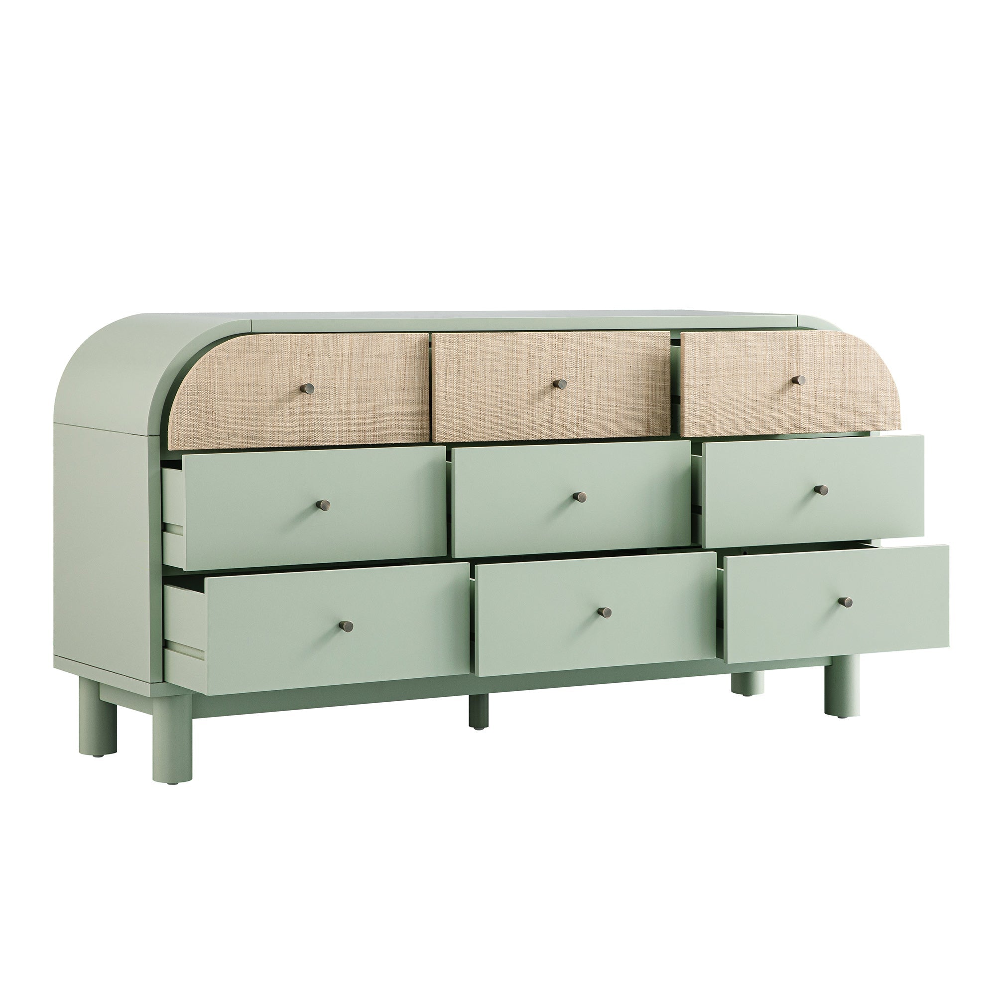 Maude 9 Drawer Chest, Muted Pistachio Ash with Raffia
