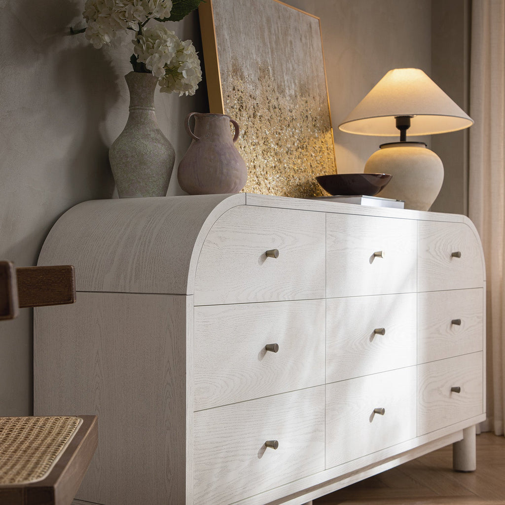 Maude 9 Drawer Chest, Washed White Ash