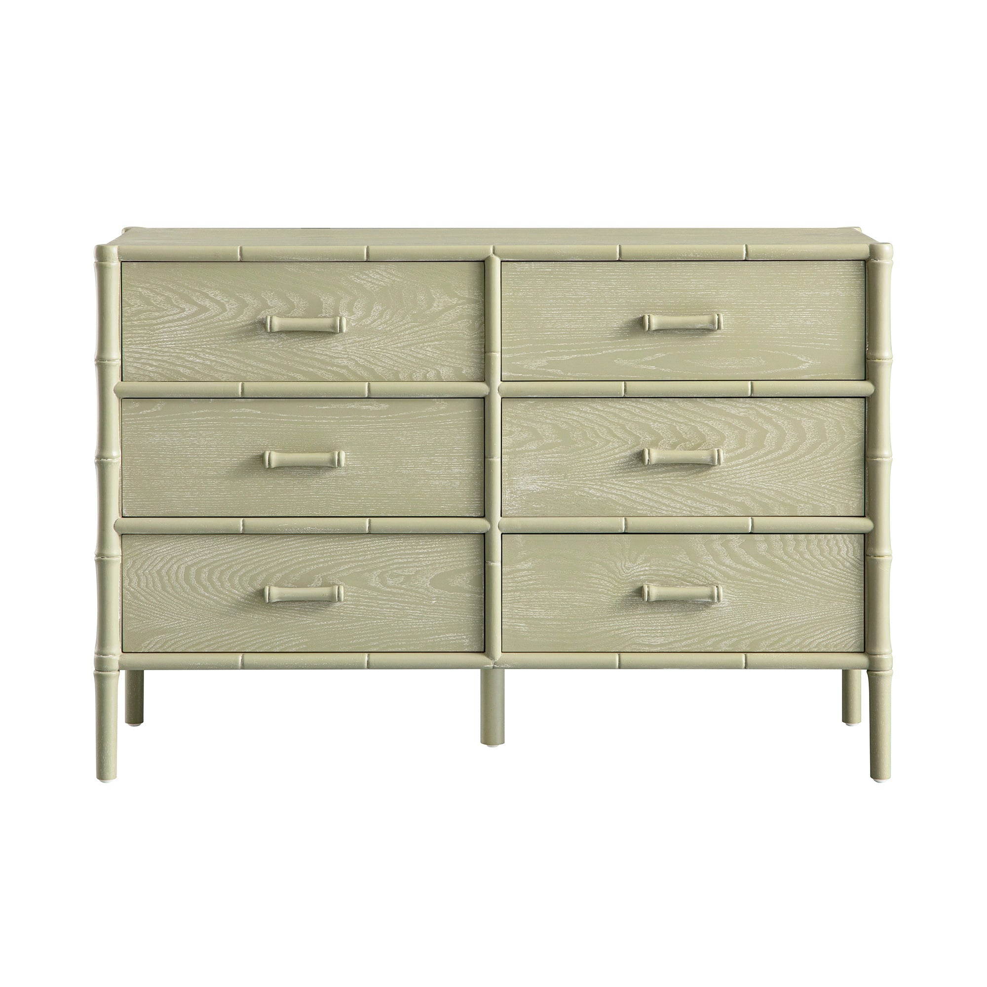 Elstowe Faux Bamboo 6-Drawer Chest, Sage Green