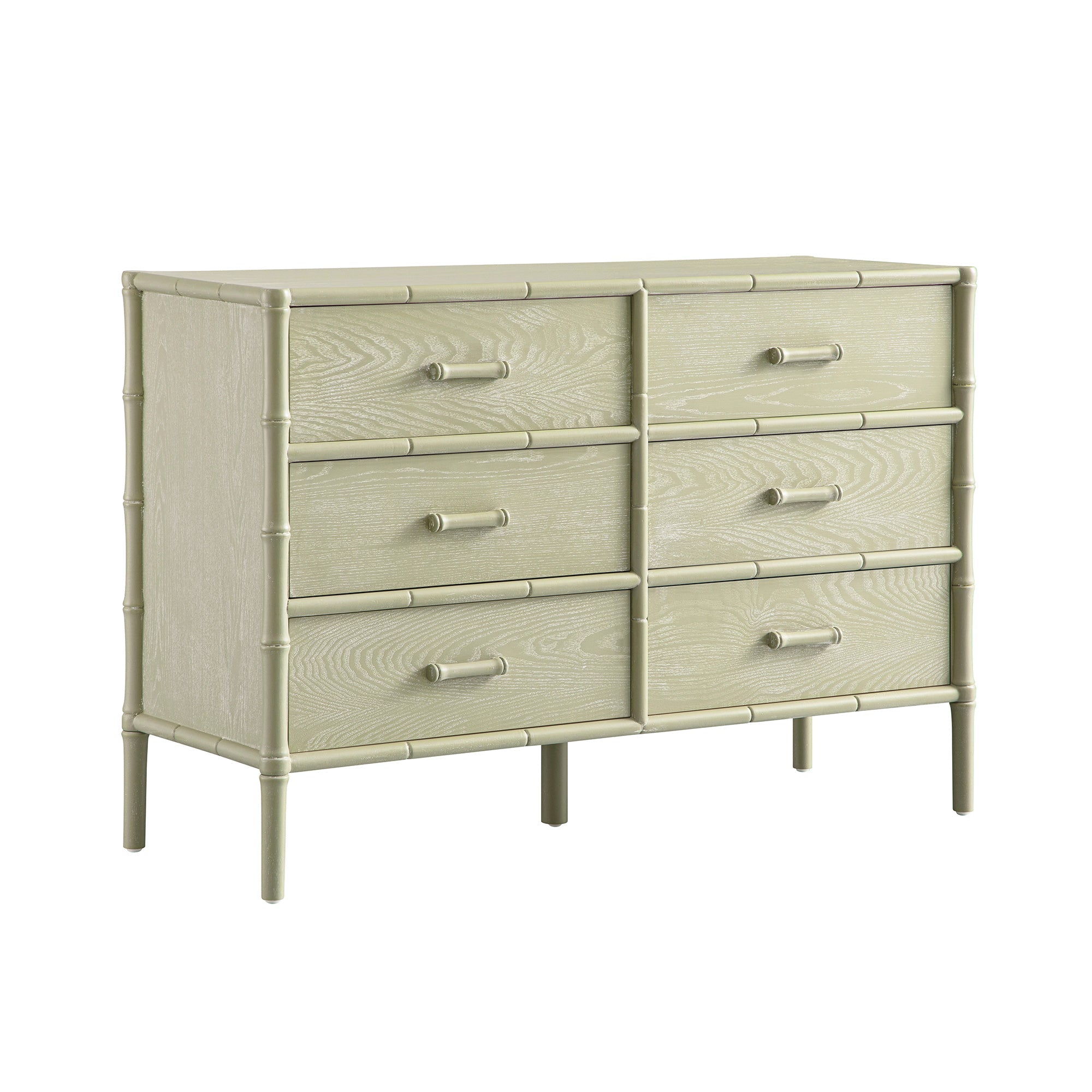 Elstowe Faux Bamboo 6-Drawer Chest, Sage Green