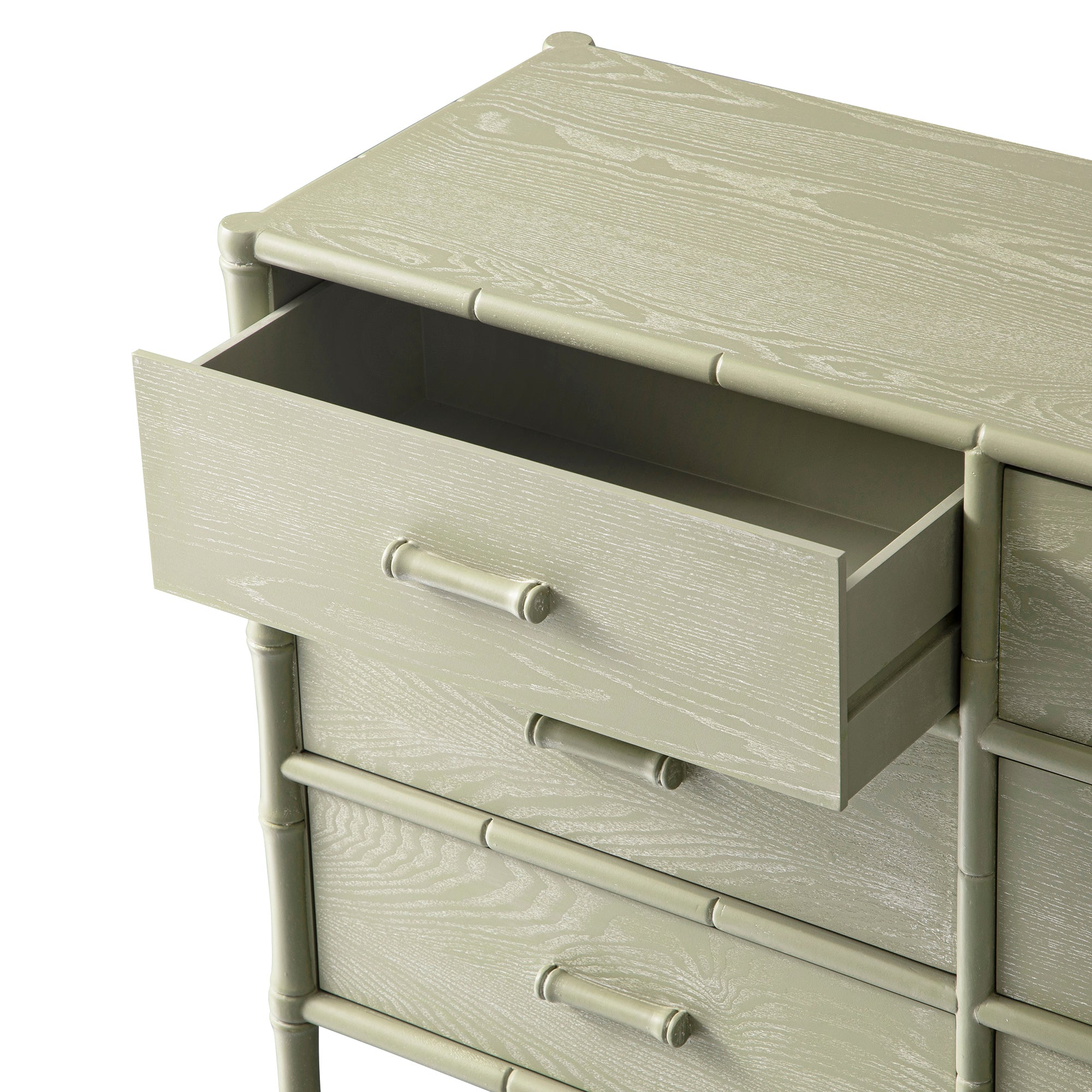 Elstowe Faux Bamboo 6-Drawer Chest, Sage Green