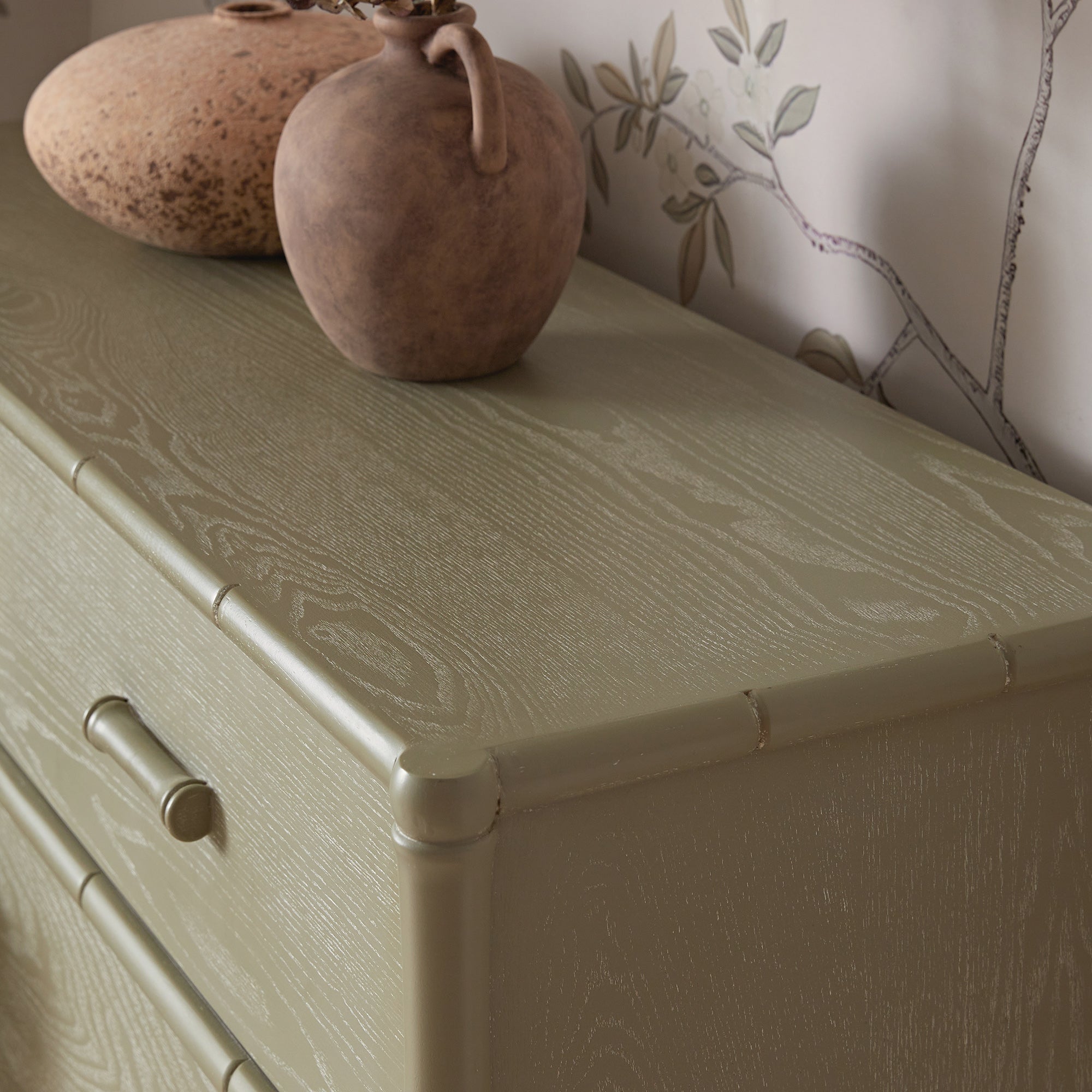 Elstowe Faux Bamboo 6-Drawer Chest, Sage Green