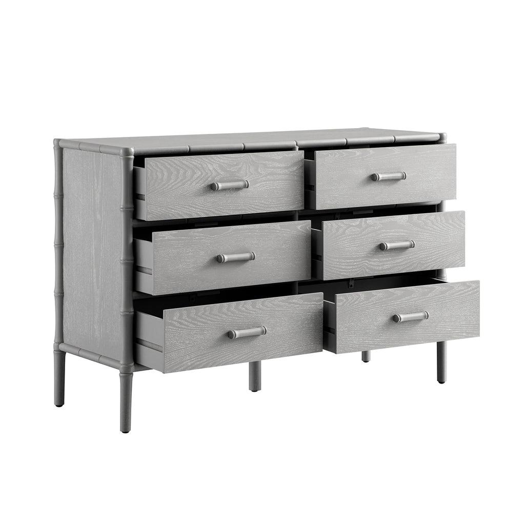 Elstowe Faux Bamboo 6-Drawer Chest, Warm Grey