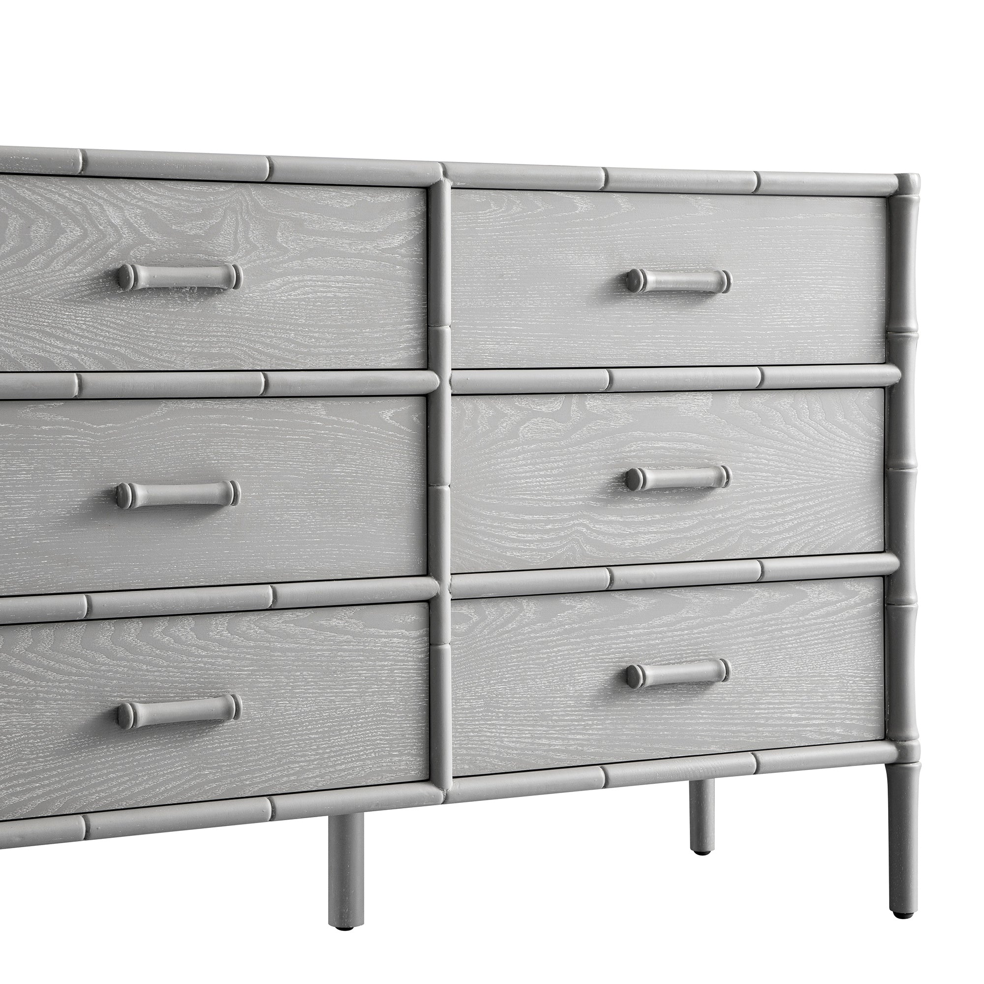 Elstowe Faux Bamboo 6-Drawer Chest, Warm Grey