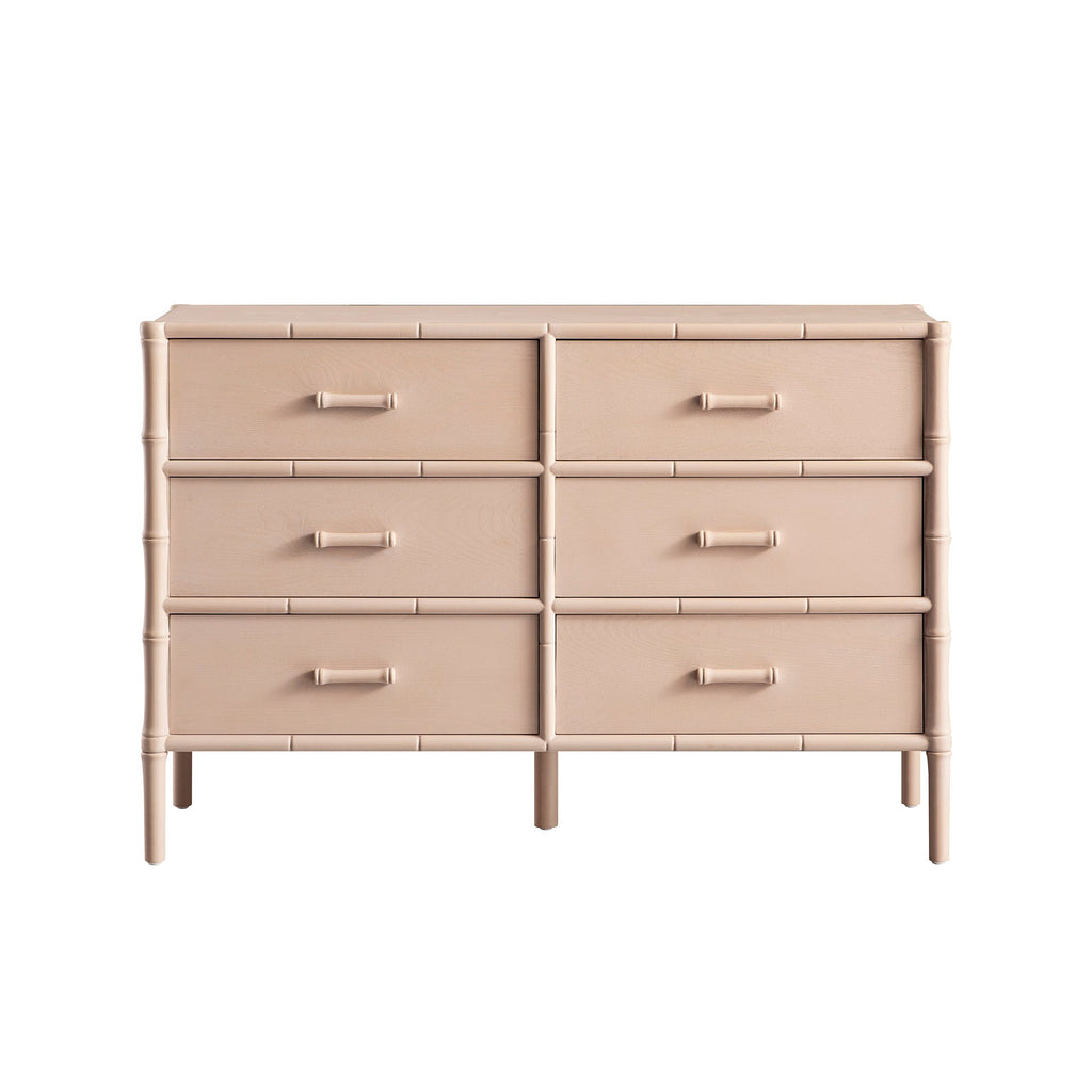 Elstowe Faux Bamboo 6-Drawer Chest, Nude Pink