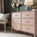Elstowe Faux Bamboo 6-Drawer Chest, Nude Pink