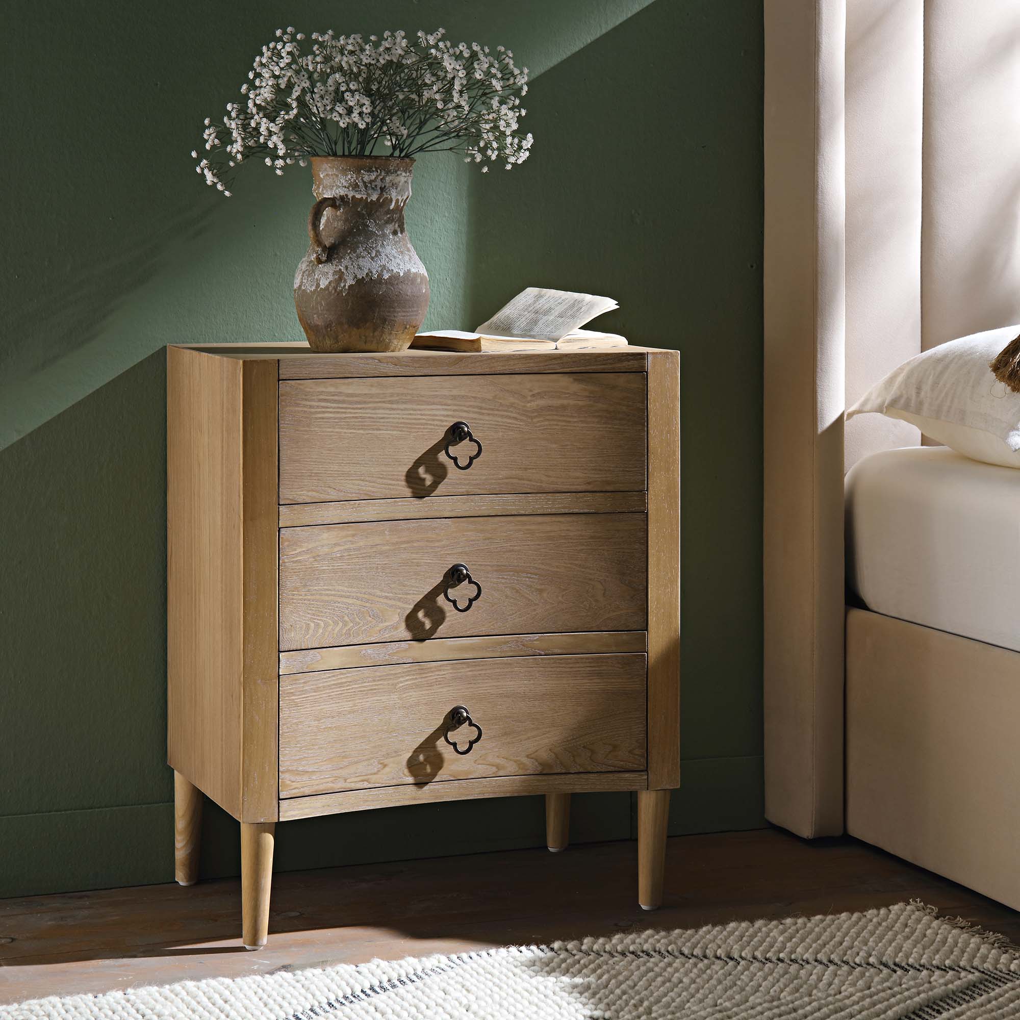 Thalia Concave 3 Drawer Bedside Table, Natural