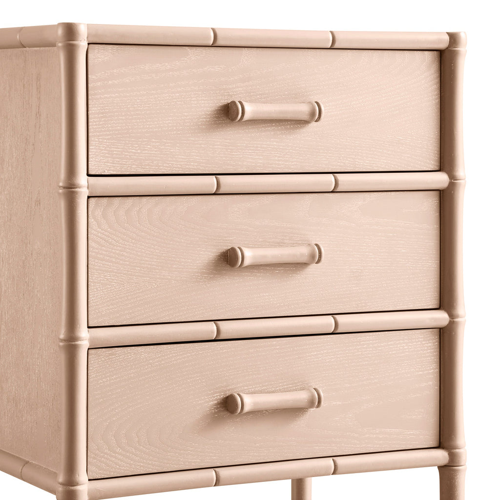 Elstowe Faux Bamboo 3-Drawer Bedside Table, Nude Pink