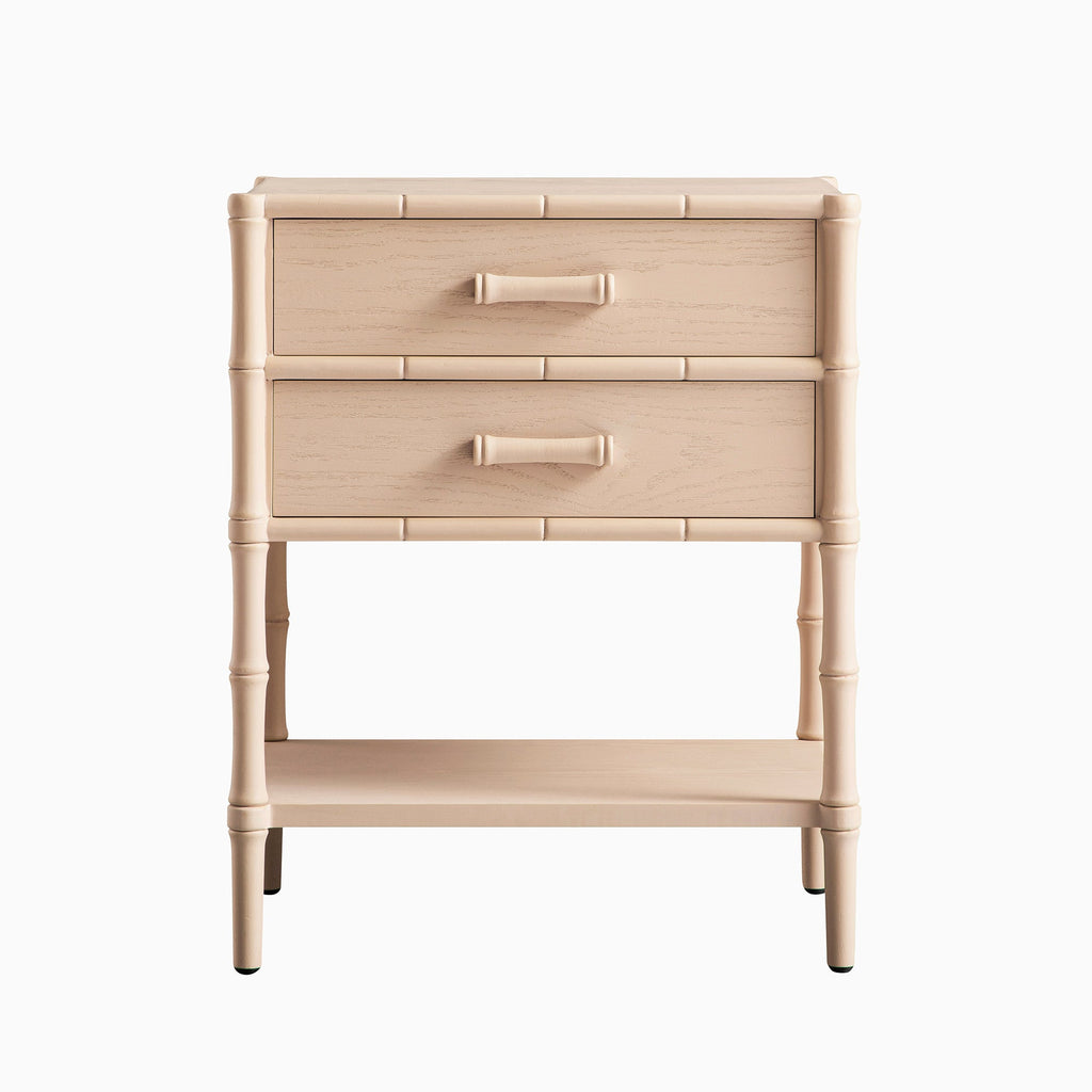 Elstowe Faux Bamboo 2-Drawer Bedside Table, Nude Pink