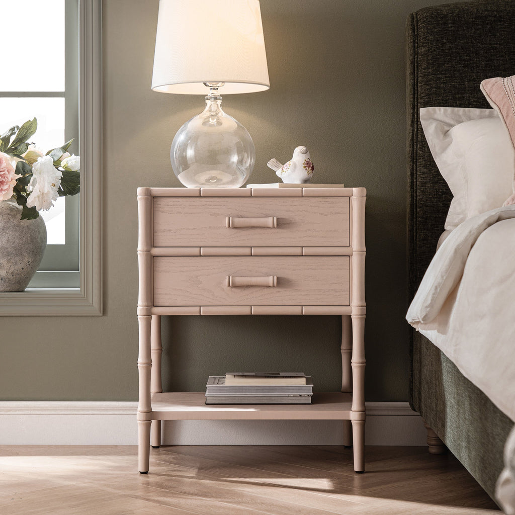 Elstowe Faux Bamboo 2-Drawer Bedside Table, Nude Pink