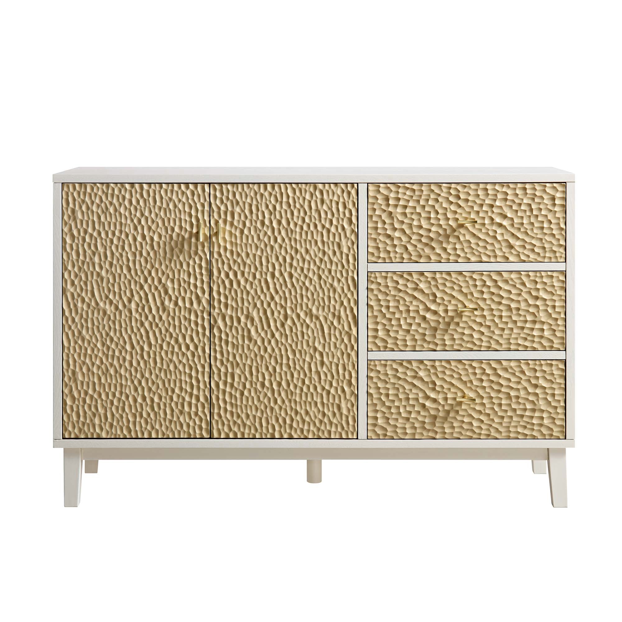 Bianca Chip Carved 2-Door 3-Drawer Sideboard, Sand Beige & Ivory