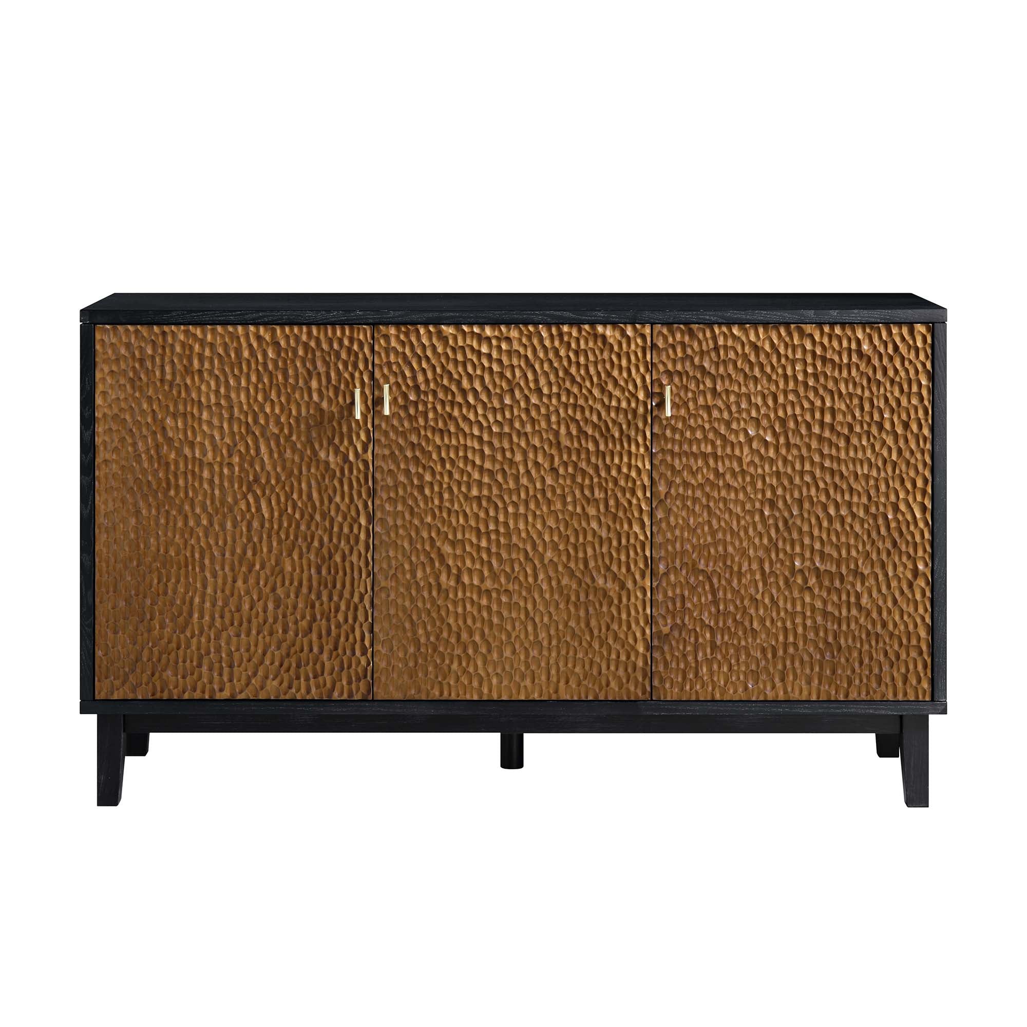Bianca Chip Carved 3 Door Sideboard, Antique Bronze & Black