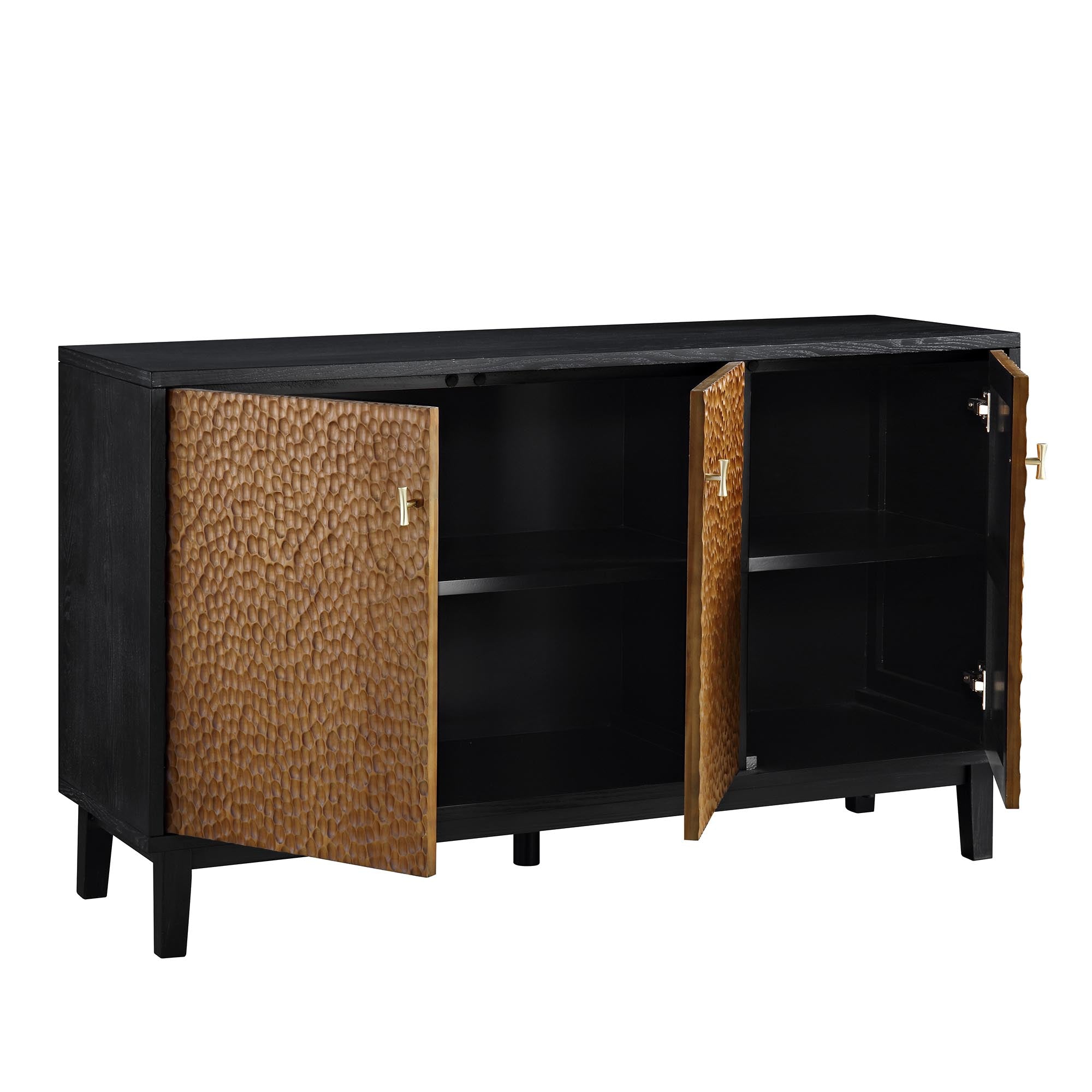 Bianca Chip Carved 3 Door Sideboard, Antique Bronze & Black