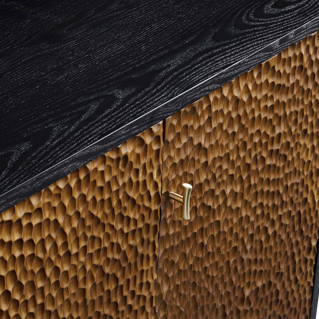 Bianca Chip Carved 3 Door Sideboard, Antique Bronze & Black