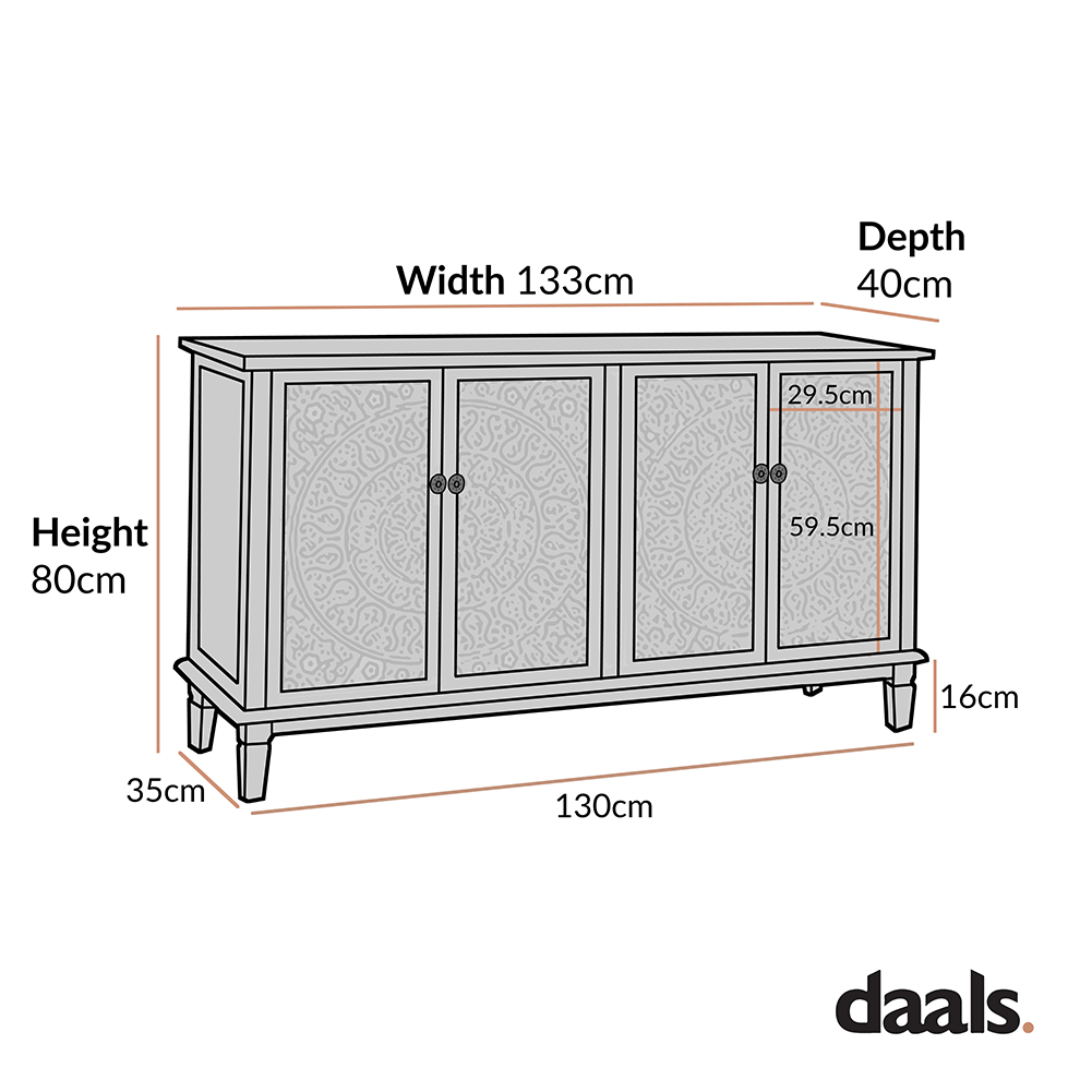 Chantilly Mid Grey Carved Large Sideboard