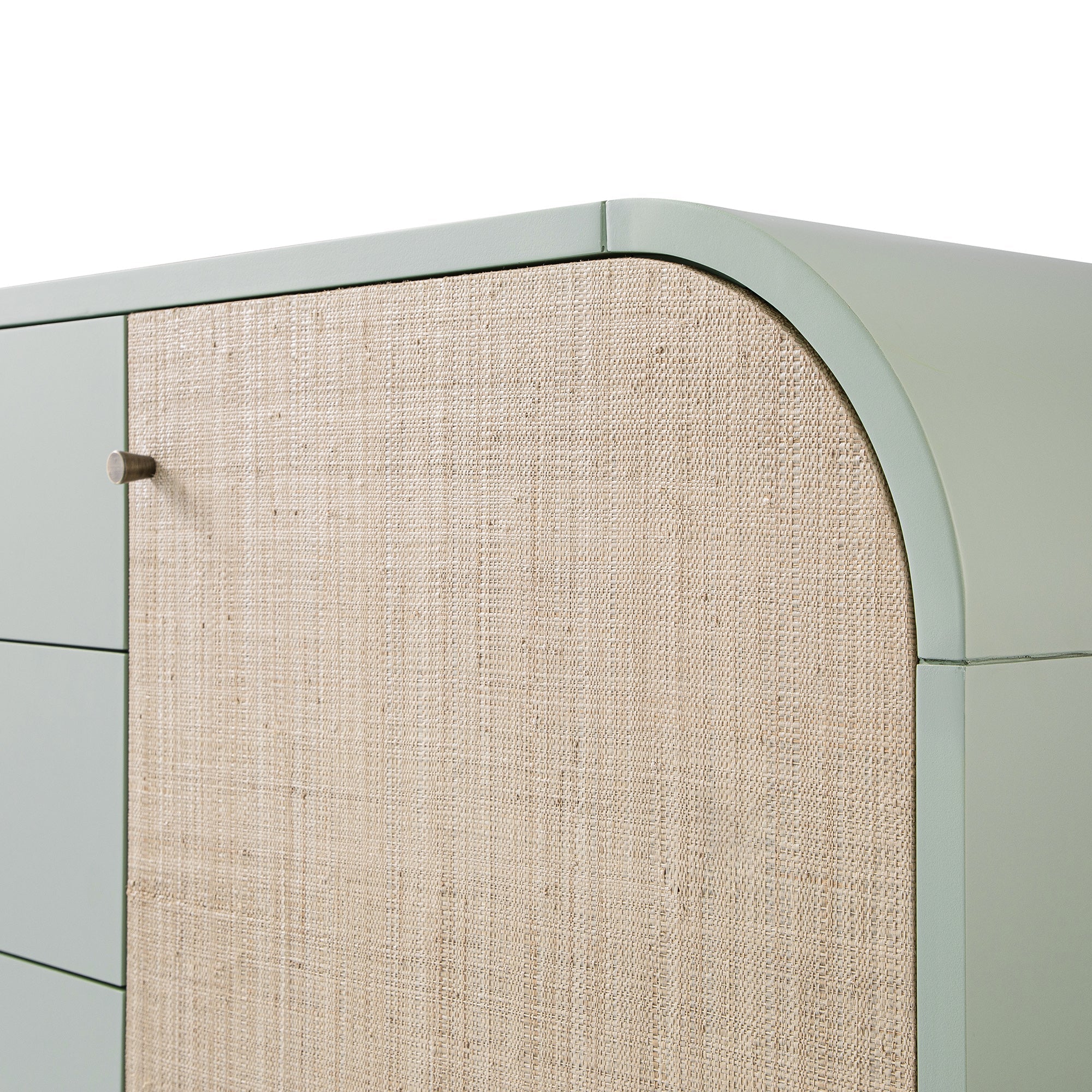 Maude Wide 3-Drawer Sideboard, Muted Pistachio Ash with Raffia