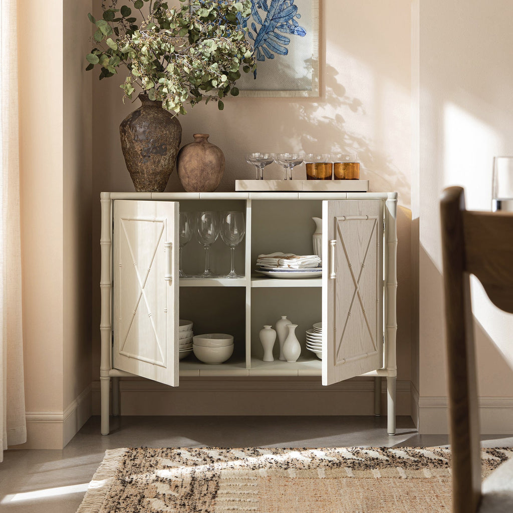 Elstowe Faux Bamboo Small Sideboard, Shaded White