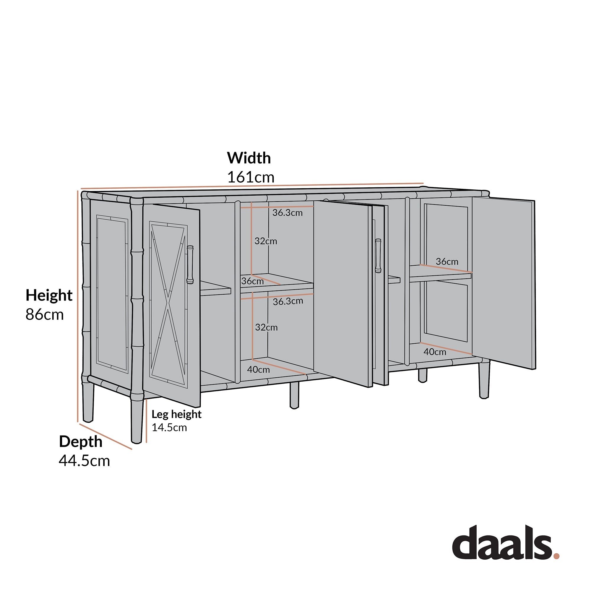 Elstowe Faux Bamboo Large Sideboard, Warm Grey