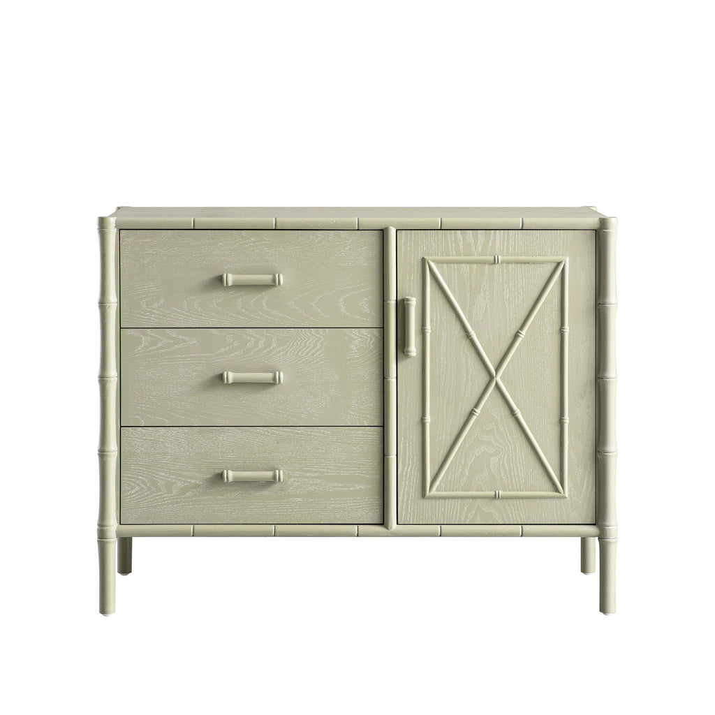 Elstowe Faux Bamboo 1-Door 3-Drawer Sideboard, Sage Green
