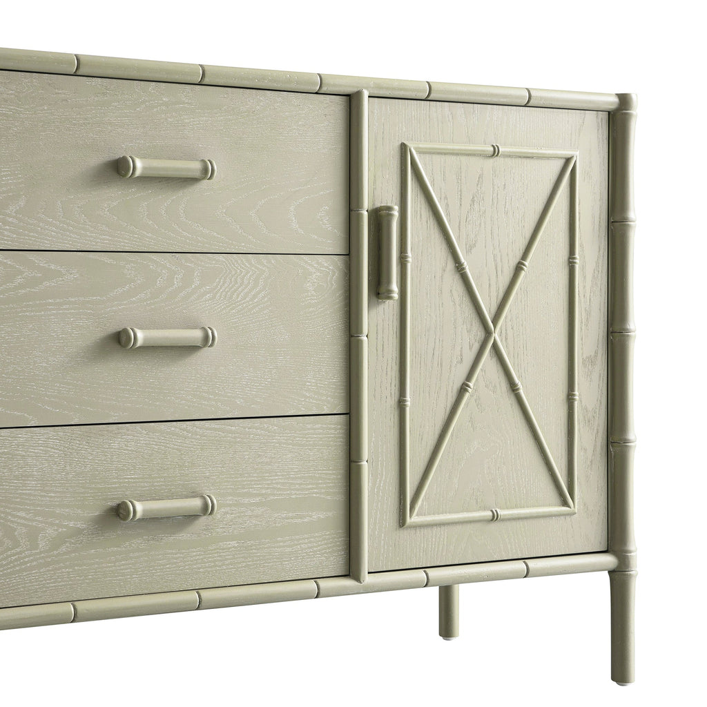 Elstowe Faux Bamboo 1-Door 3-Drawer Sideboard, Sage Green