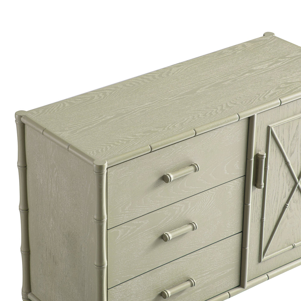Elstowe Faux Bamboo 1-Door 3-Drawer Sideboard, Sage Green