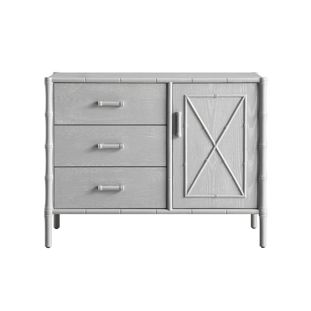 Elstowe Faux Bamboo 1-Door 3-Drawer Sideboard, Warm Grey
