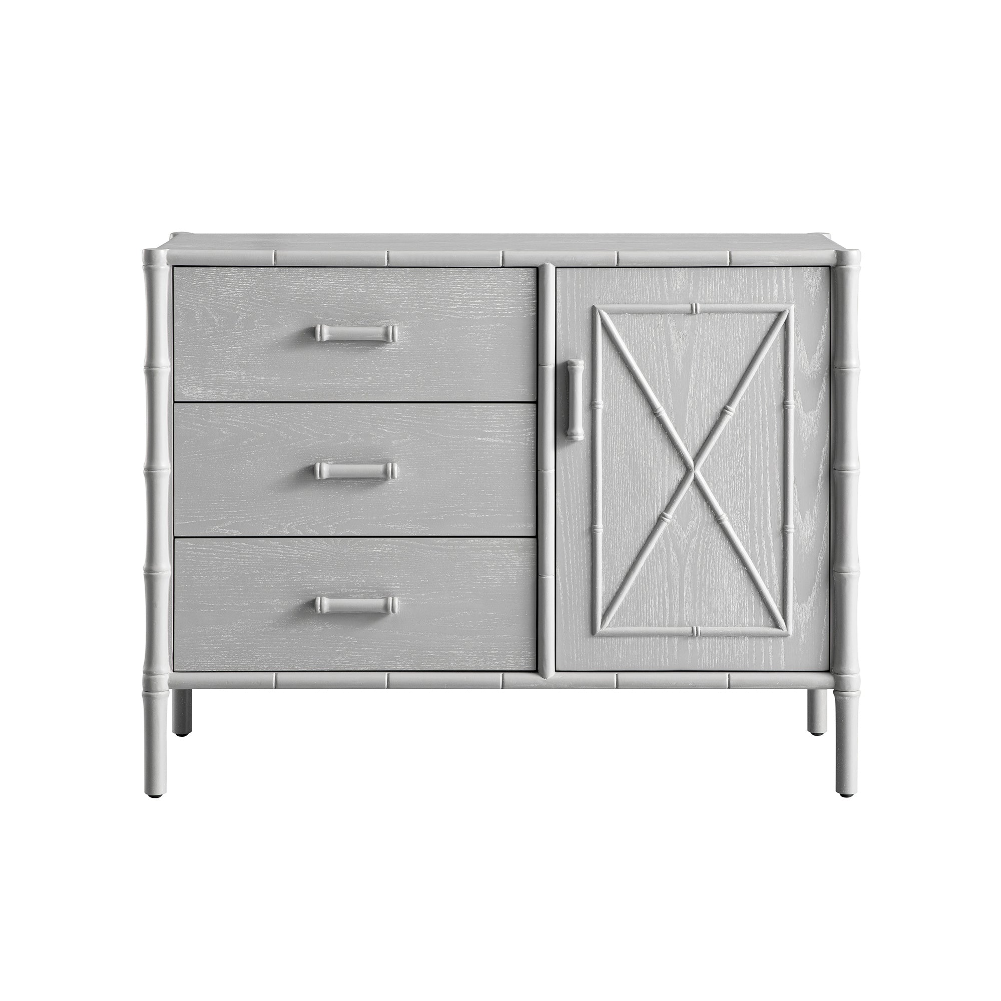 Elstowe Faux Bamboo 1-Door 3-Drawer Sideboard, Warm Grey