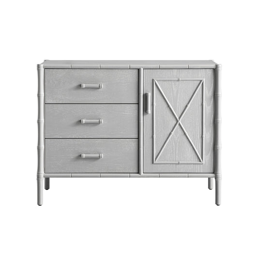 Elstowe Faux Bamboo 1-Door 3-Drawer Sideboard, Warm Grey