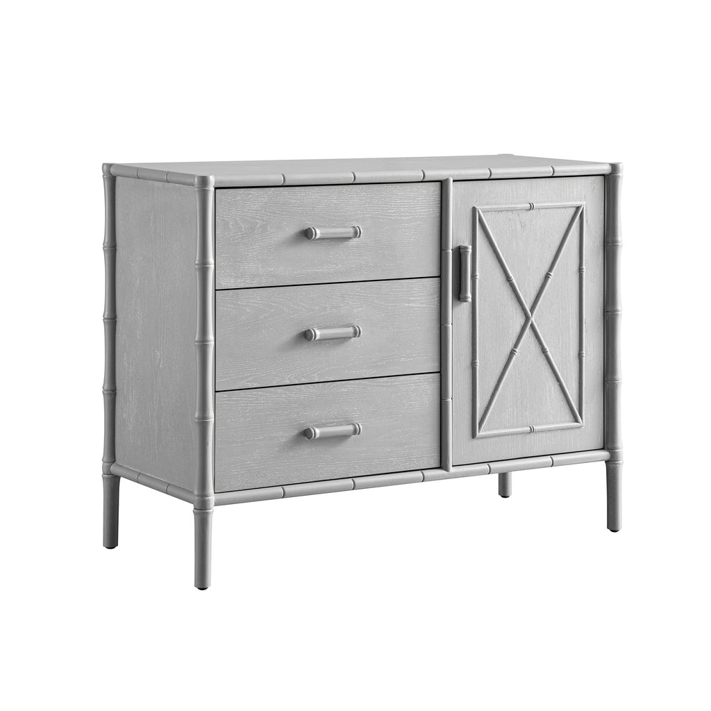 Elstowe Faux Bamboo 1-Door 3-Drawer Sideboard, Warm Grey