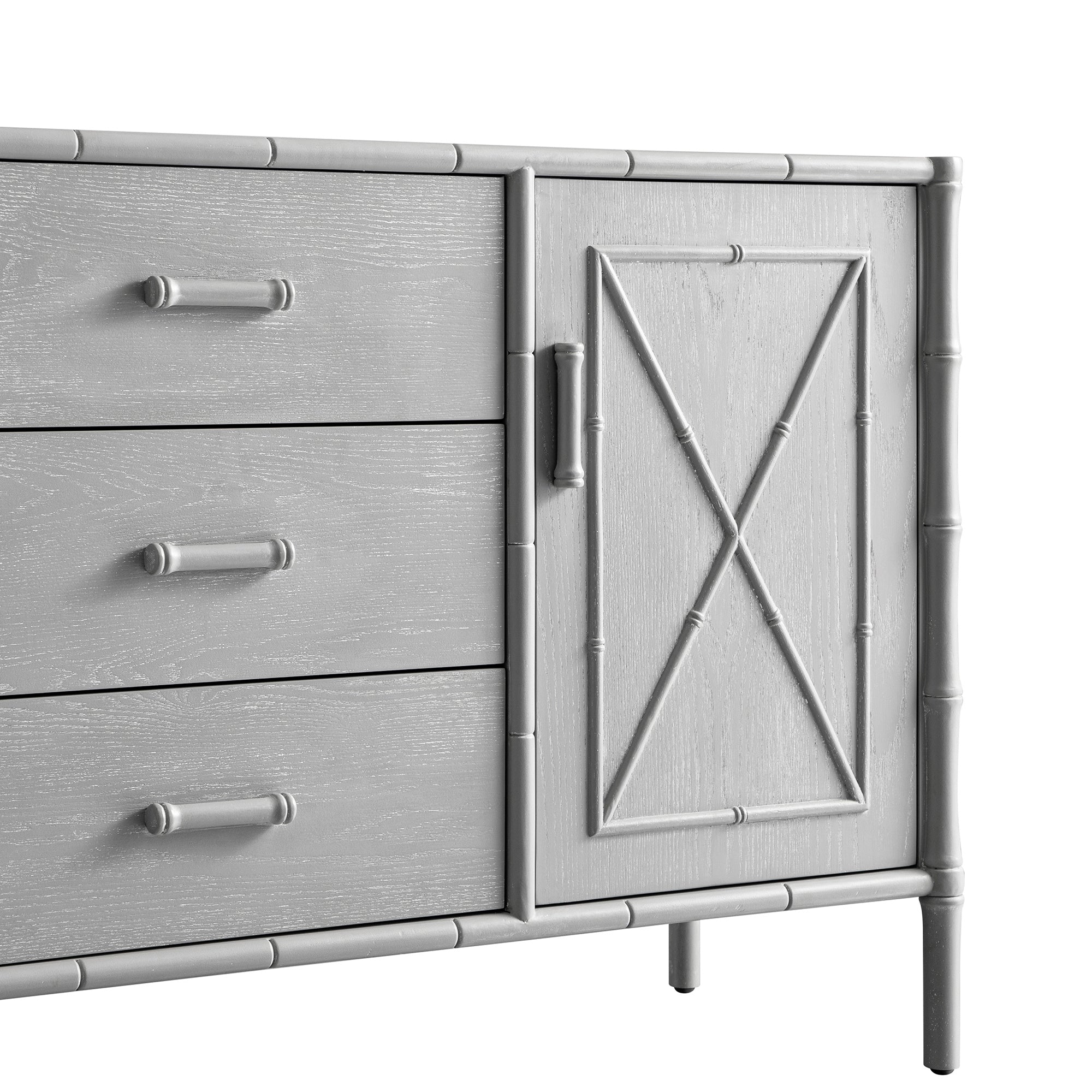 Elstowe Faux Bamboo 1-Door 3-Drawer Sideboard, Warm Grey