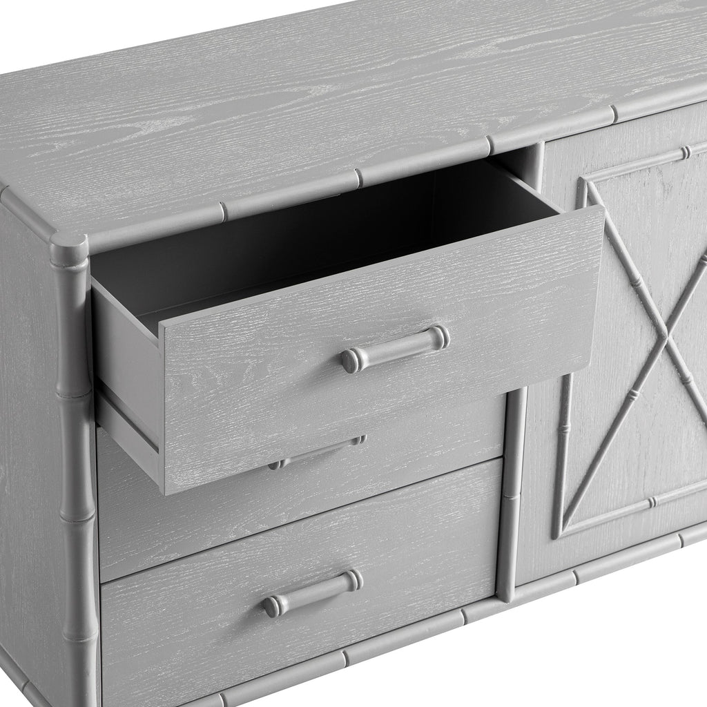 Elstowe Faux Bamboo 1-Door 3-Drawer Sideboard, Warm Grey