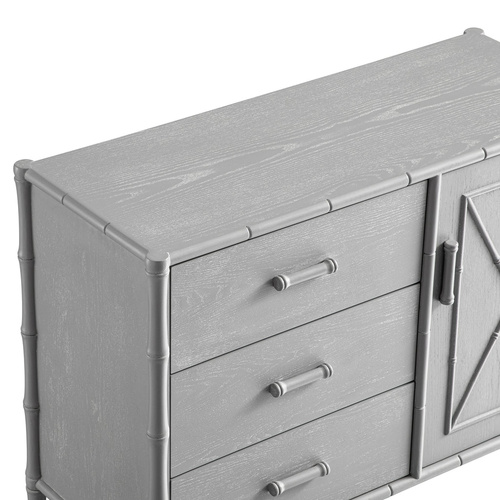 Elstowe Faux Bamboo 1-Door 3-Drawer Sideboard, Warm Grey