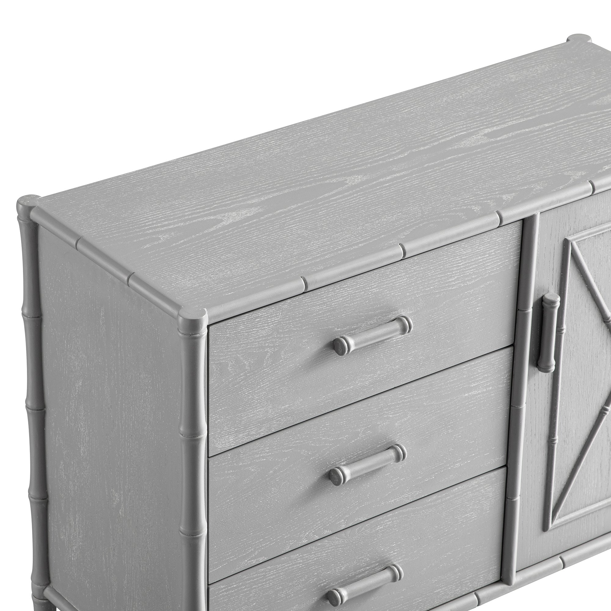 Elstowe Faux Bamboo 1-Door 3-Drawer Sideboard, Warm Grey