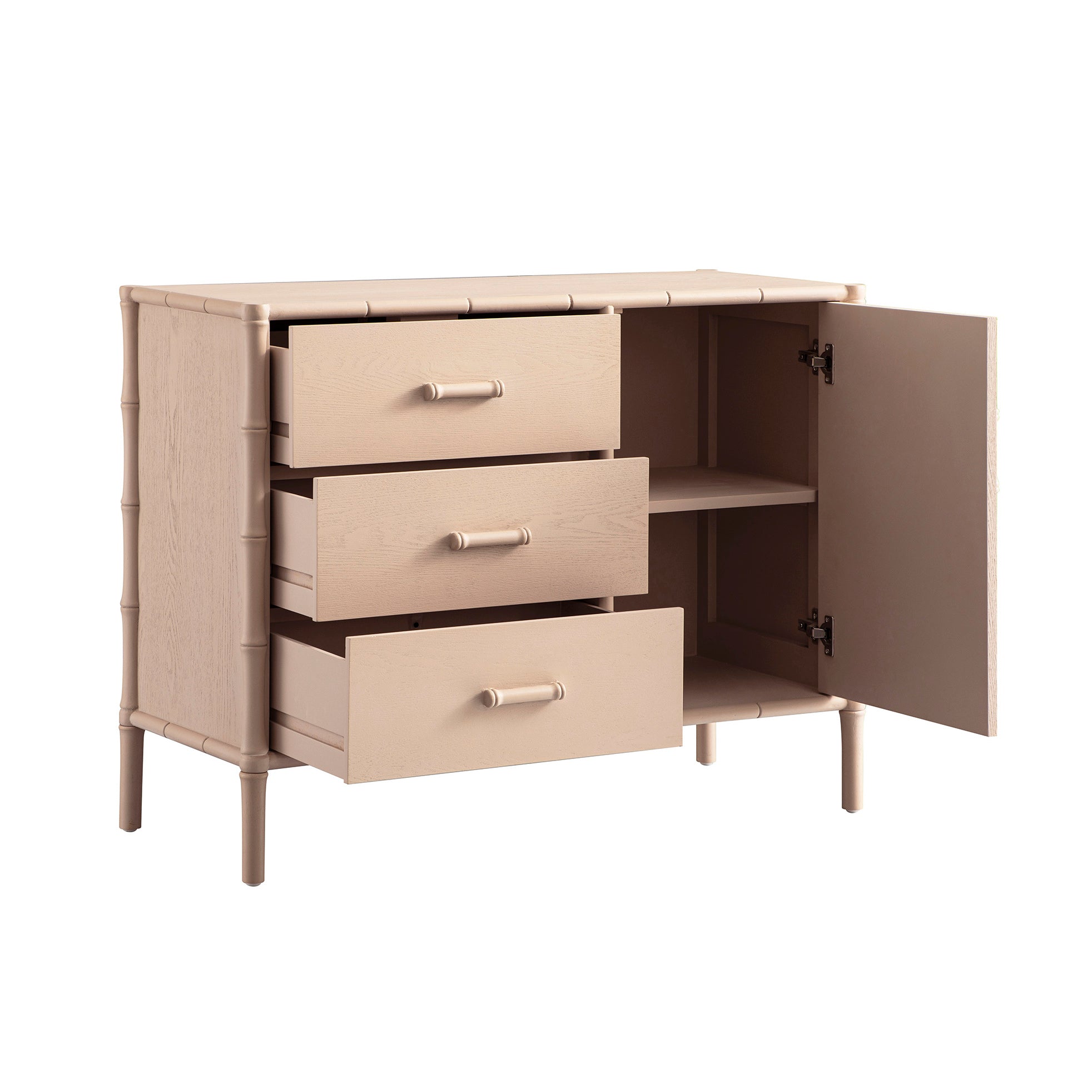 Elstowe Faux Bamboo 1-Door 3-Drawer Sideboard, Nude Pink