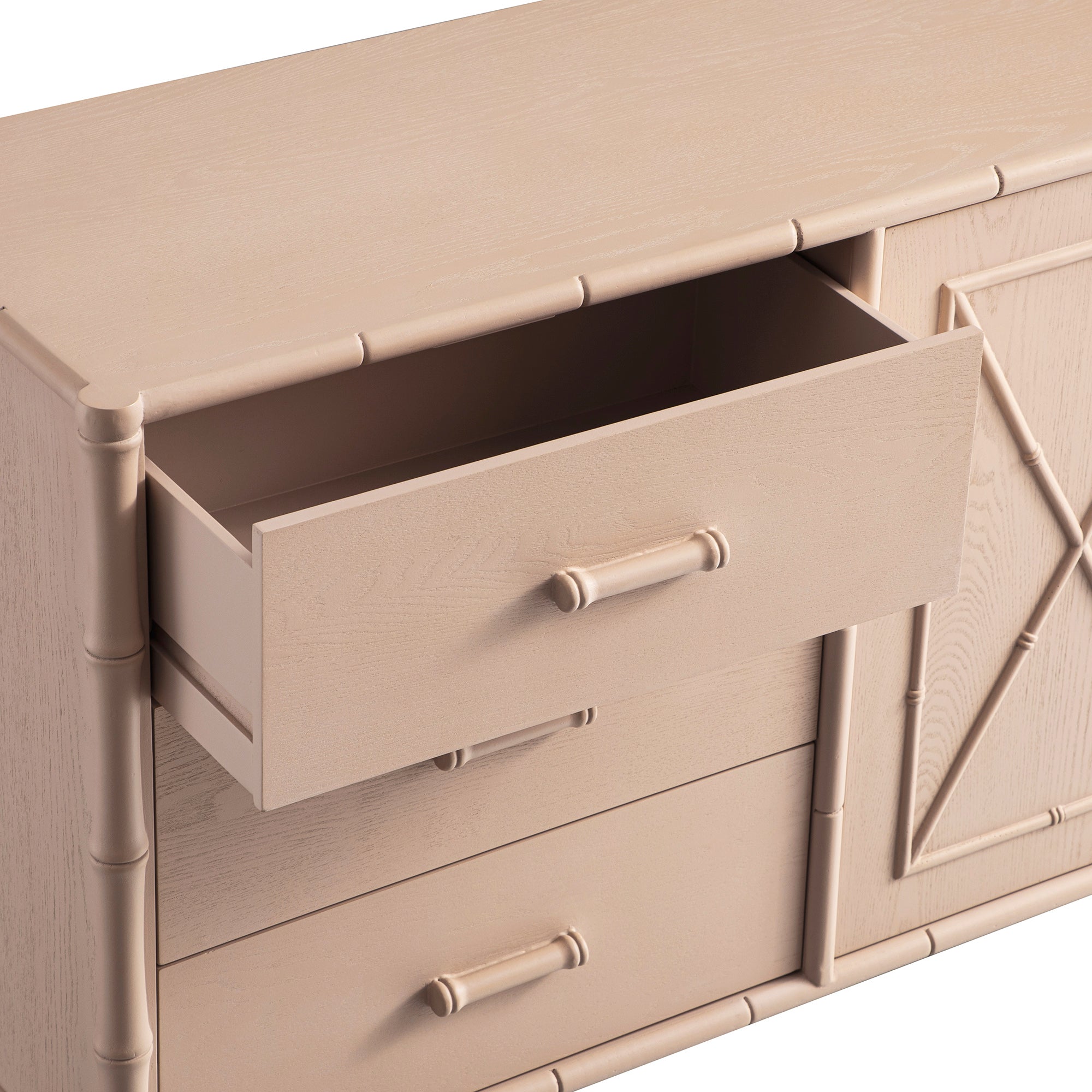 Elstowe Faux Bamboo 1-Door 3-Drawer Sideboard, Nude Pink