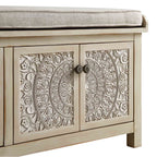 Chantilly Whitewashed Carved Storage Bench