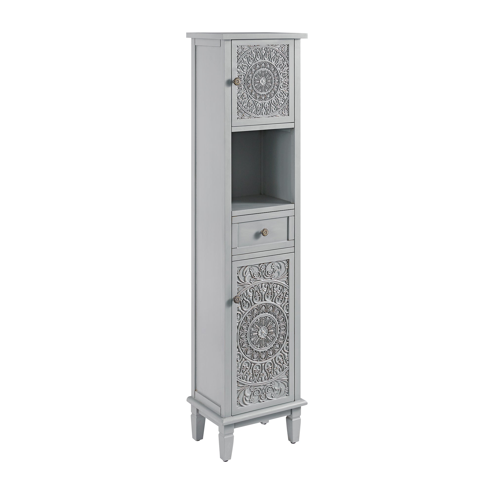 Chantilly Mid Grey Carved Bathroom Tallboy Cabinet
