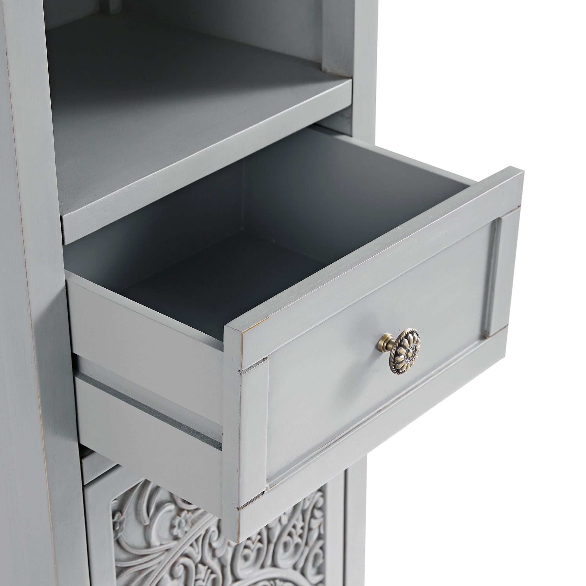 Chantilly Mid Grey Carved Bathroom Tallboy Cabinet