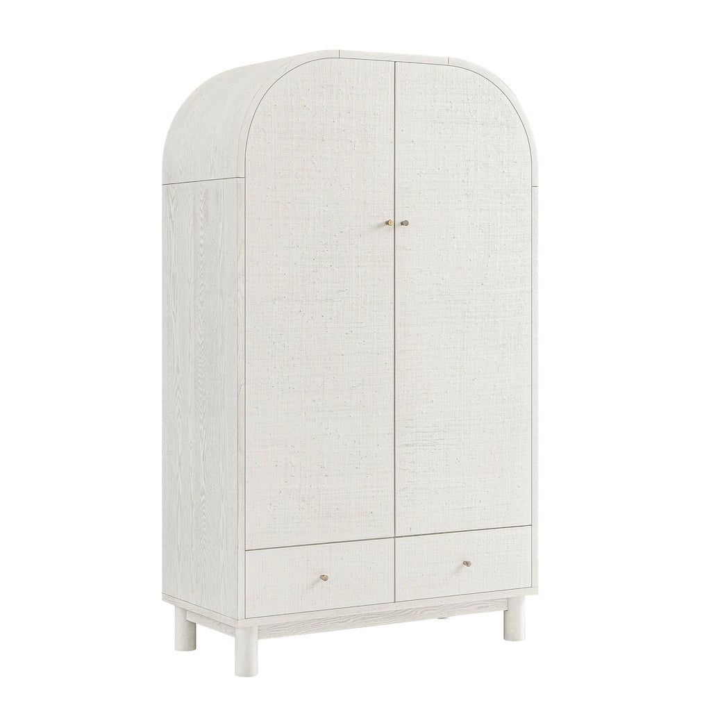 Maude Double Wardrobe, Washed White Ash with Raffia