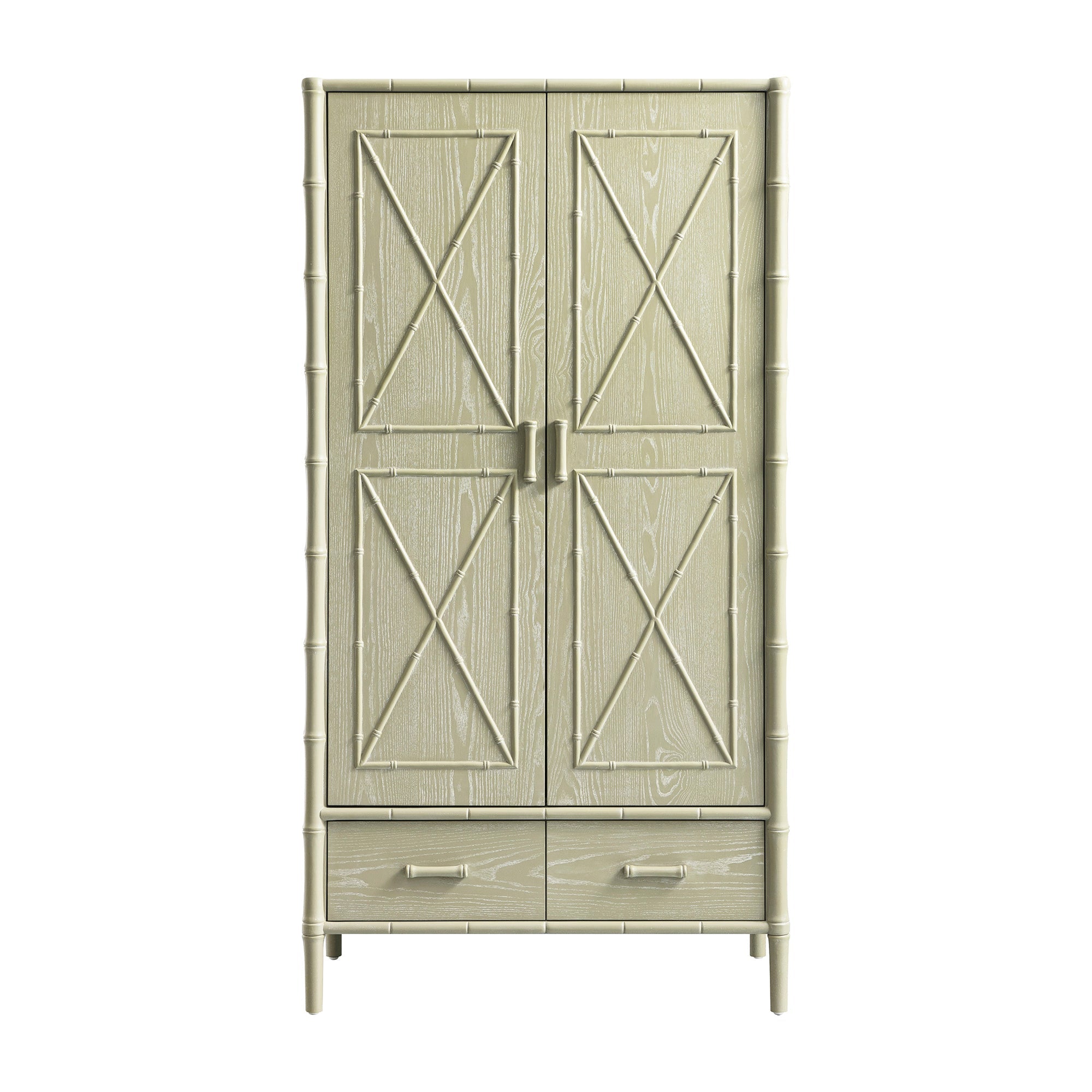 Elstowe Faux Bamboo Double Wardrobe, Sage Green
