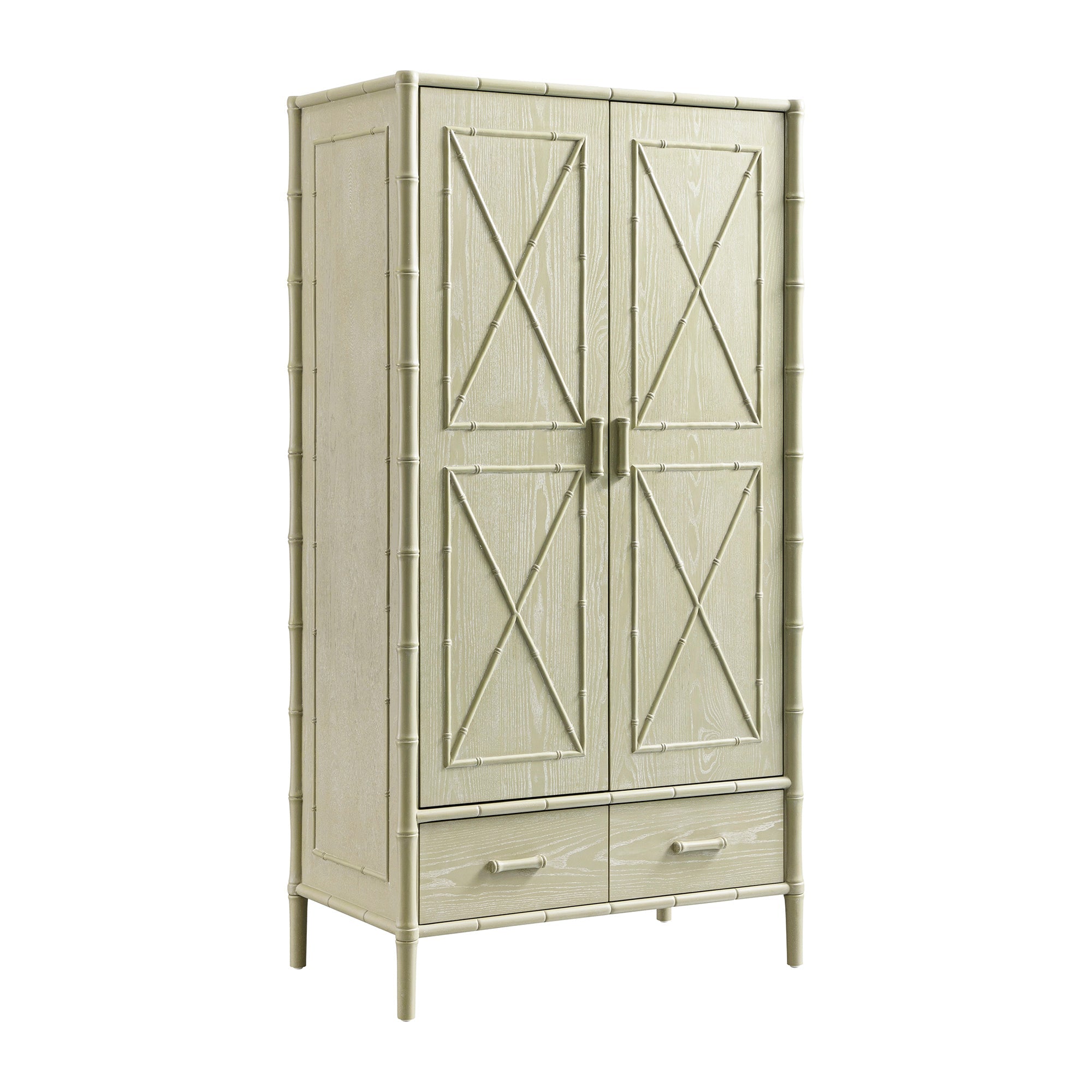 Elstowe Faux Bamboo Double Wardrobe, Sage Green