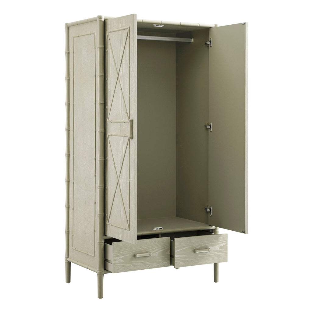 Elstowe Faux Bamboo Double Wardrobe, Sage Green