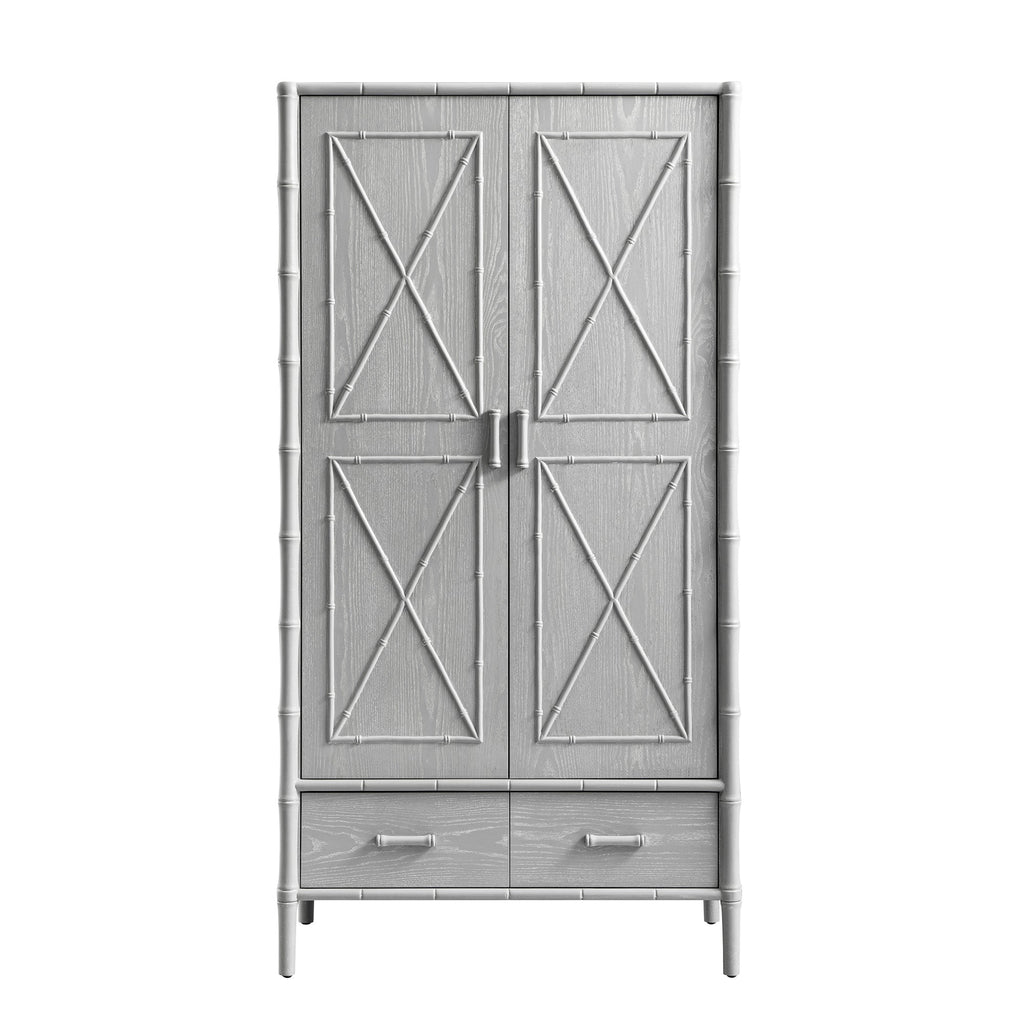 Elstowe Faux Bamboo Double Wardrobe, Warm Grey