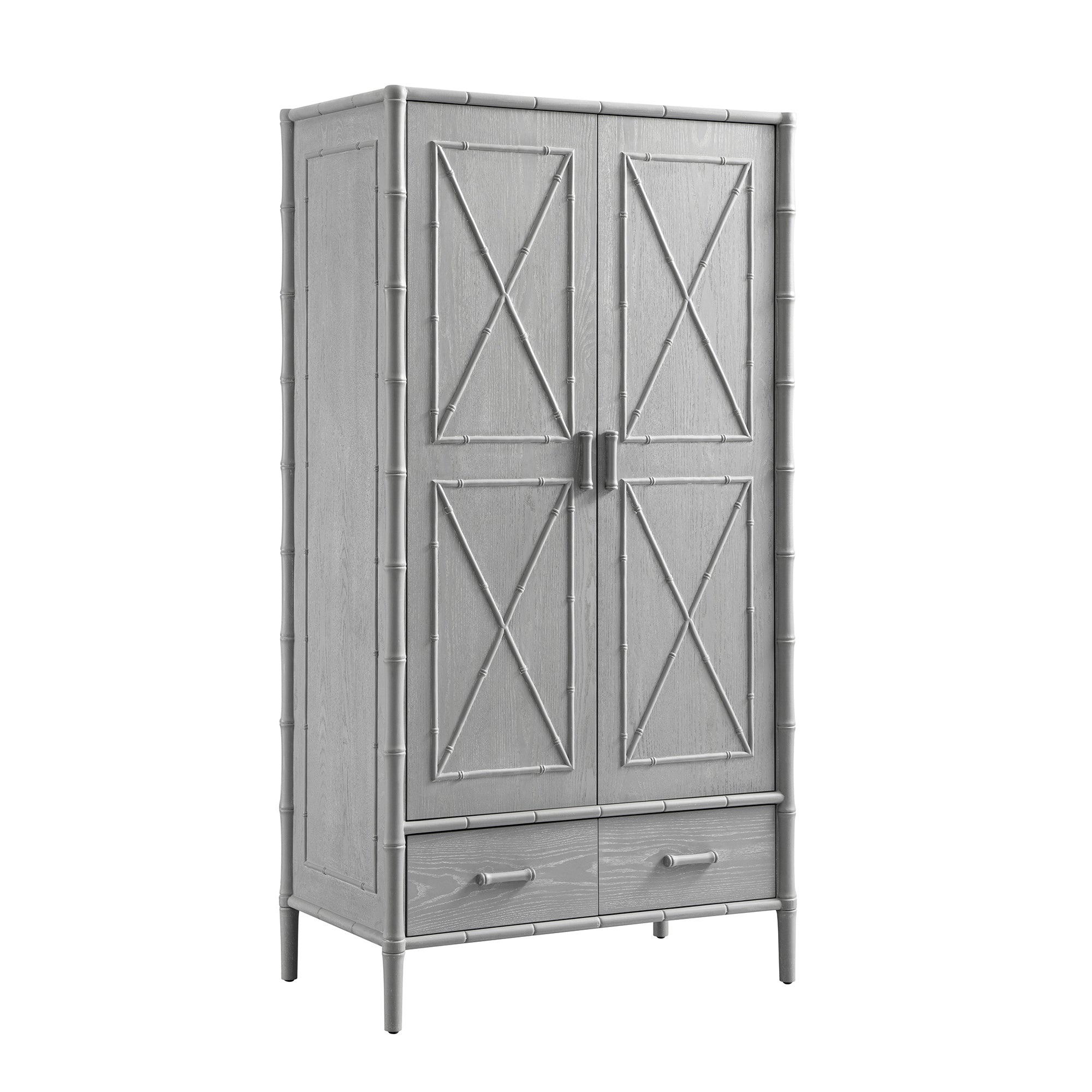 Elstowe Faux Bamboo Double Wardrobe, Warm Grey