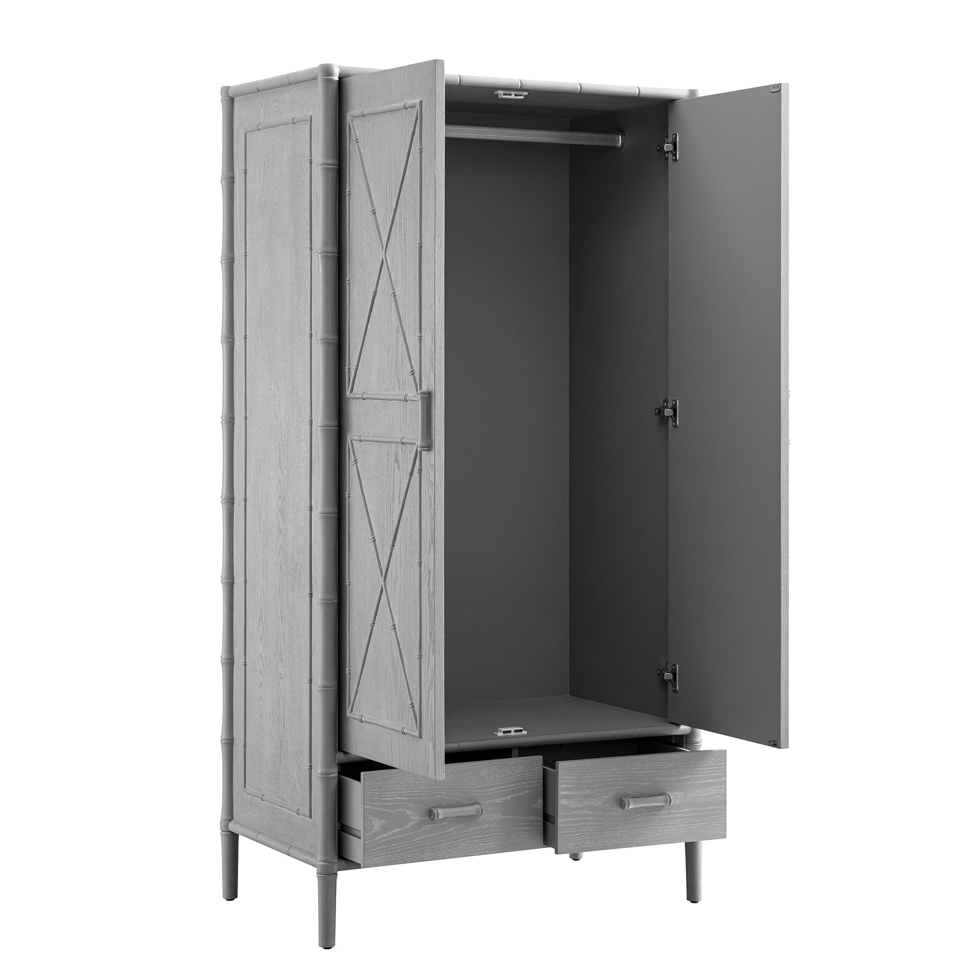 Elstowe Faux Bamboo Double Wardrobe, Warm Grey