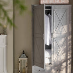 Elstowe Faux Bamboo Double Wardrobe, Warm Grey