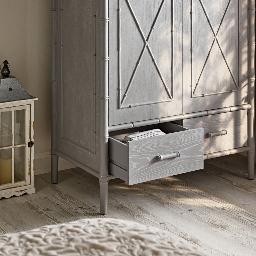 Elstowe Faux Bamboo Double Wardrobe, Warm Grey