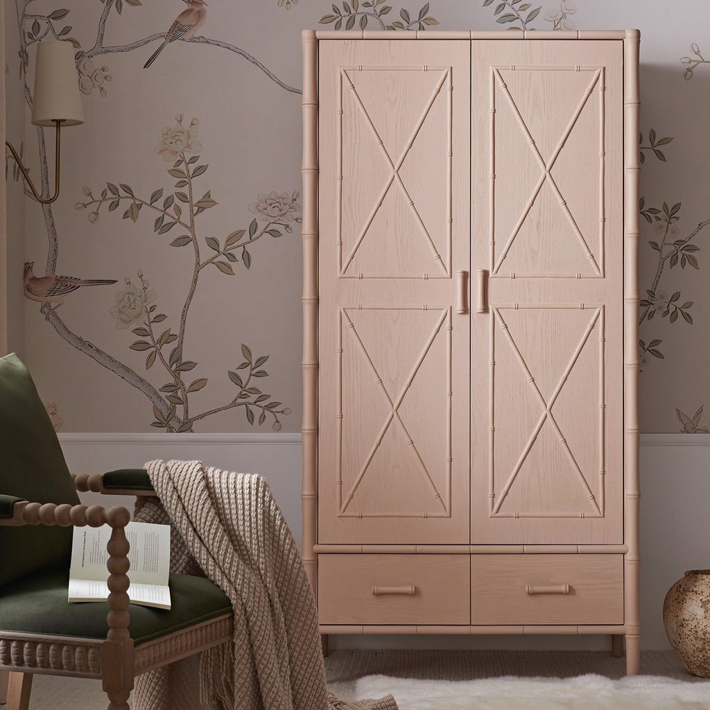 Elstowe Faux Bamboo Double Wardrobe, Nude Pink