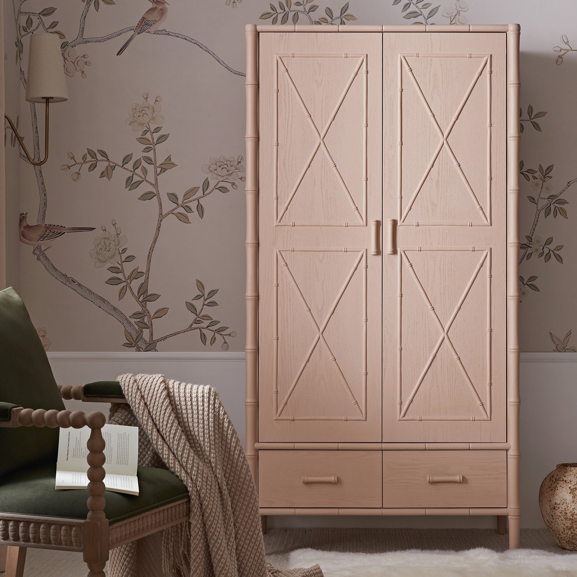 Elstowe Faux Bamboo Double Wardrobe, Nude Pink