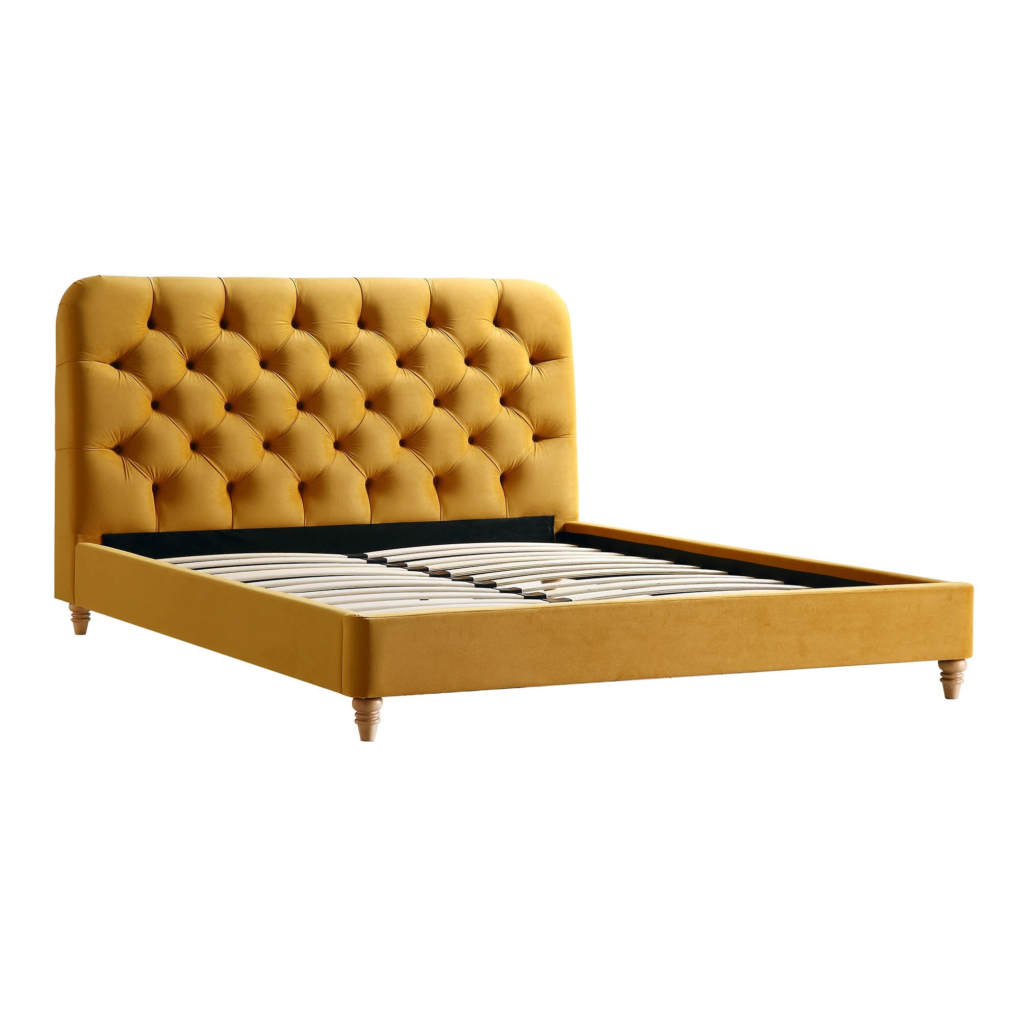 Leamington Deep-Buttoned Upholstered Bed, Turmeric Yellow Velvet